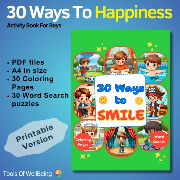 30 ways to happiness activity printable copy for boys cover