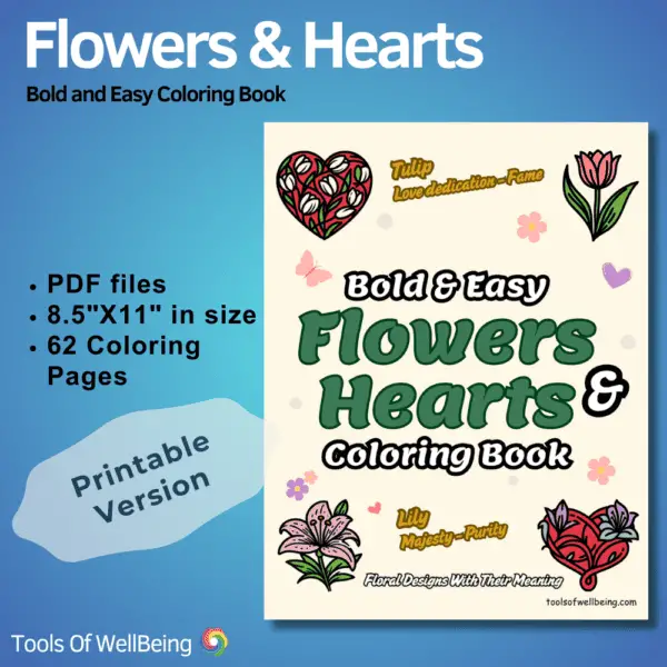 Bold and easy flowers and hearts coloring book printable copy