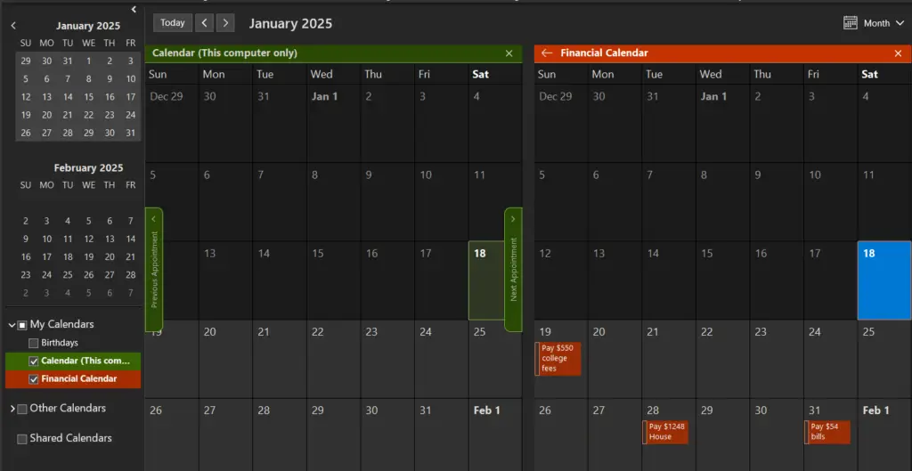 Creating a financial calendar to monitor your upcoming needed payments and avoid unnecessary spending on fines for overdue invoices.